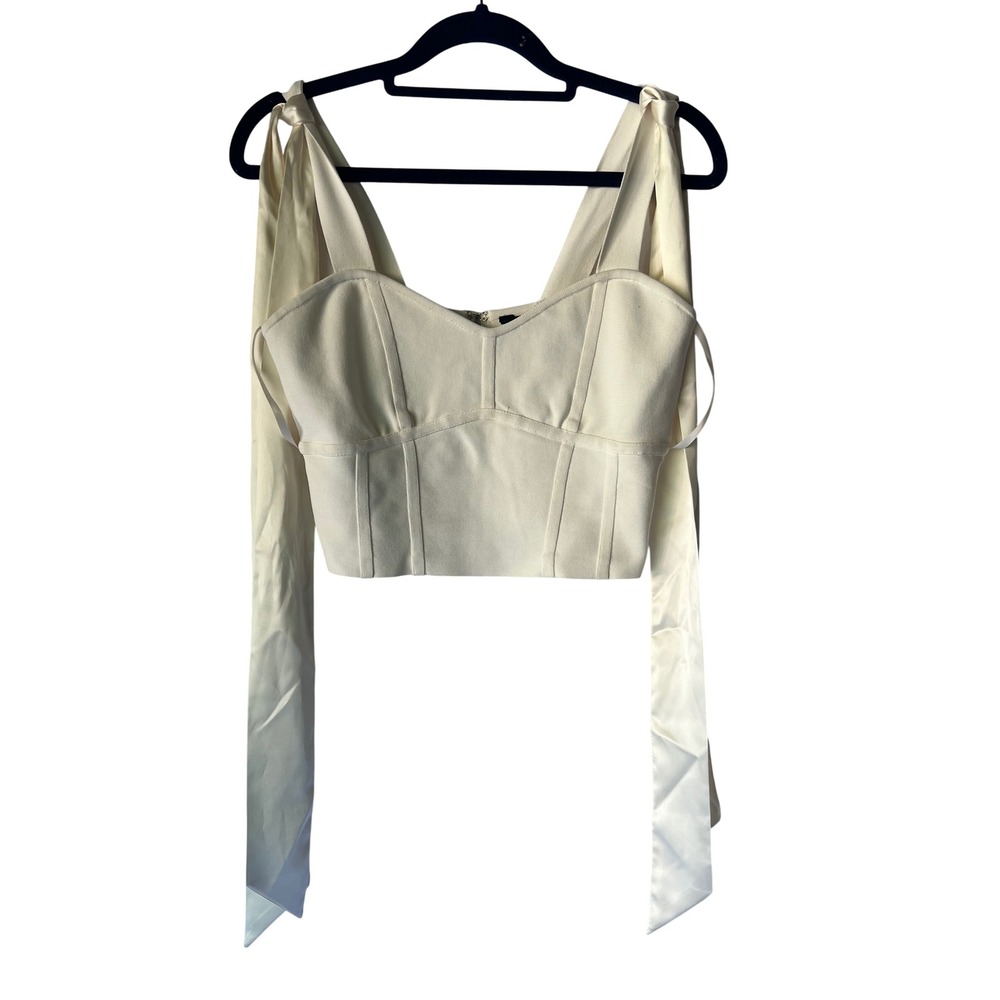 BCBGMAXAZRIA Cream Bandage Crop Top Sweetheart Neck Satin Tie Straps XXS